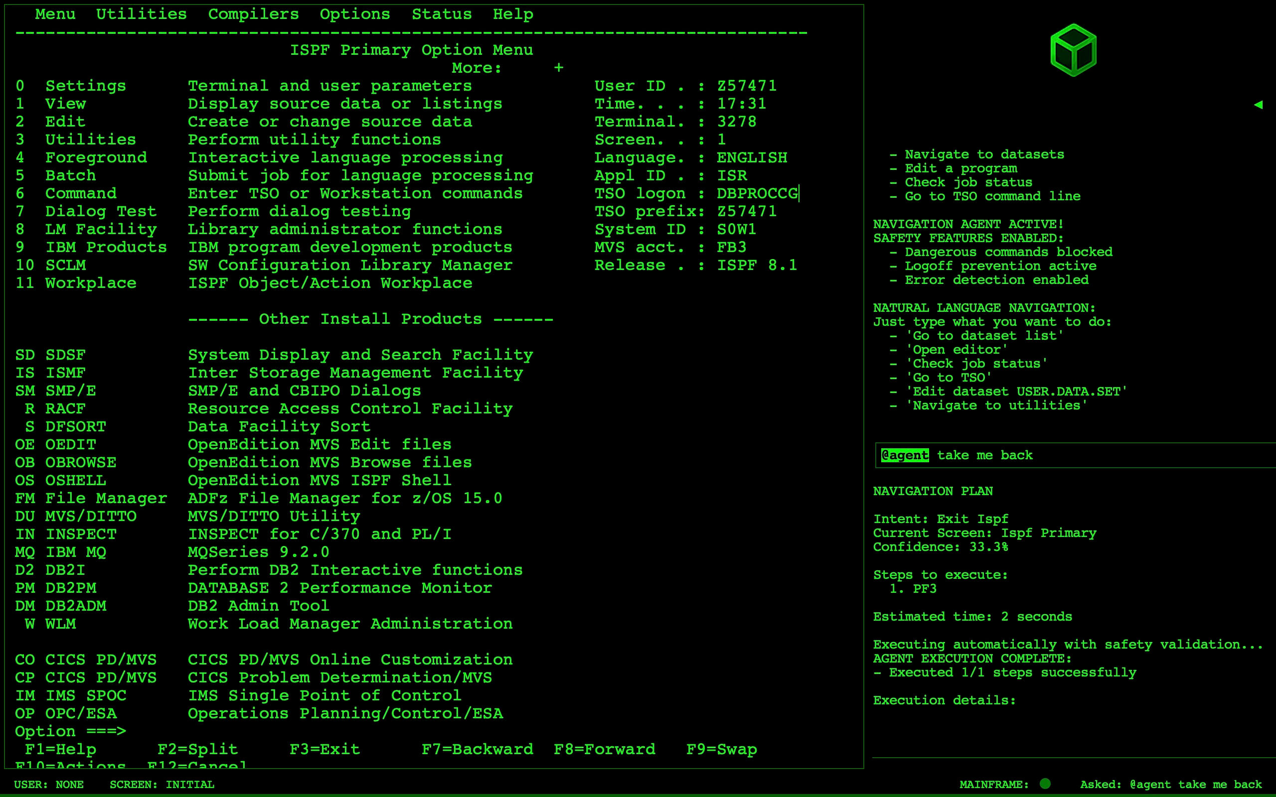 Mainframe software screenshot